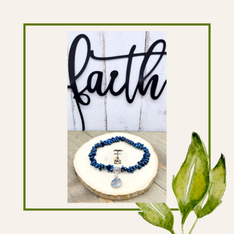 Blue Hematite Chip Faith Bracelet