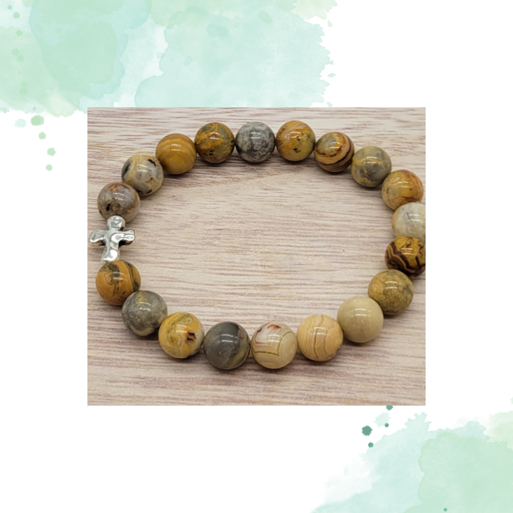 Crazy Lace Agate Cross Bracelet