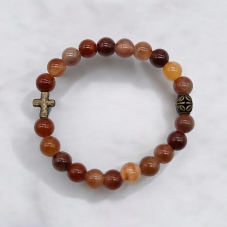 Red Rutilated Quartz Gemstone Cross Bracelet