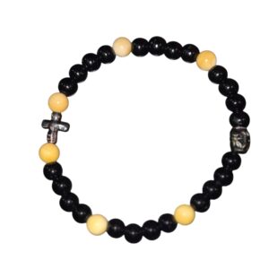 Black & dark yellow cross bracelet